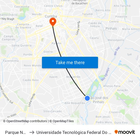 Parque Náutico Iguaçu to Universidade Tecnológica Federal Do Paraná - Campus Curitiba - Sede Centro map