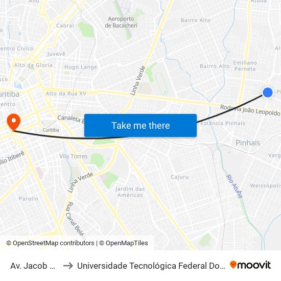 Av. Jacob Macanhan, 513 to Universidade Tecnológica Federal Do Paraná - Campus Curitiba - Sede Centro map