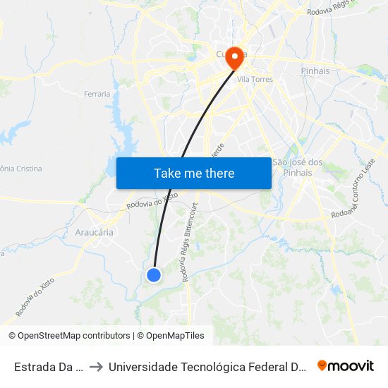 Estrada Da Caximba, 7966 to Universidade Tecnológica Federal Do Paraná - Campus Curitiba - Sede Centro map