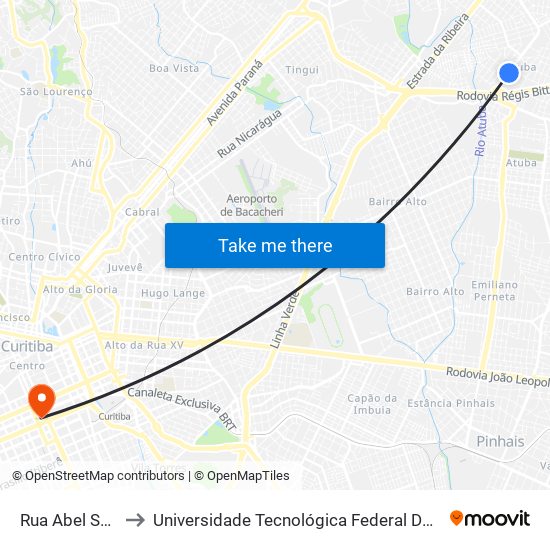 Rua Abel Scuissiato, 2574 to Universidade Tecnológica Federal Do Paraná - Campus Curitiba - Sede Centro map