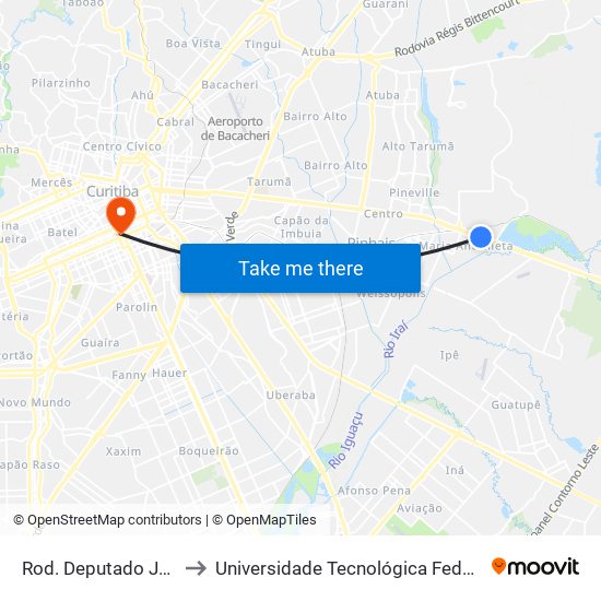 Rod. Deputado João Lepoldo Jacomel, 8968 to Universidade Tecnológica Federal Do Paraná - Campus Curitiba - Sede Centro map