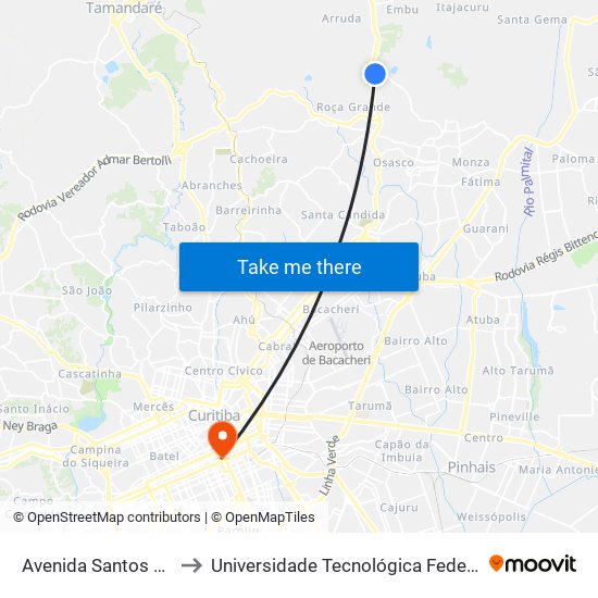 Avenida Santos Dumont, 46 - Posto Coyote to Universidade Tecnológica Federal Do Paraná - Campus Curitiba - Sede Centro map