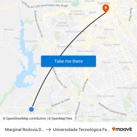 Marginal Rodovia Do Xisto (Br 476) - Trevo Petrobras to Universidade Tecnológica Federal Do Paraná - Campus Curitiba - Sede Centro map