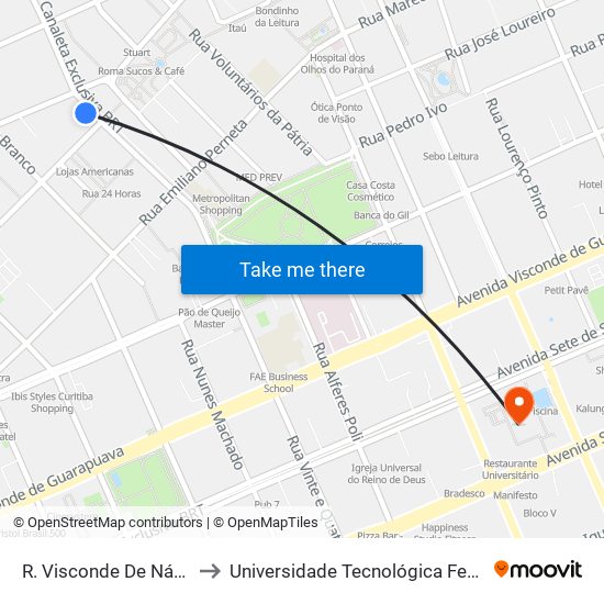 R. Visconde De Nácar, 1300 (Praça General Osório) to Universidade Tecnológica Federal Do Paraná - Campus Curitiba - Sede Centro map