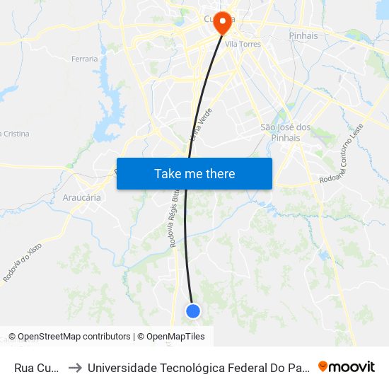 Rua Cucos, 2164 to Universidade Tecnológica Federal Do Paraná - Campus Curitiba - Sede Centro map