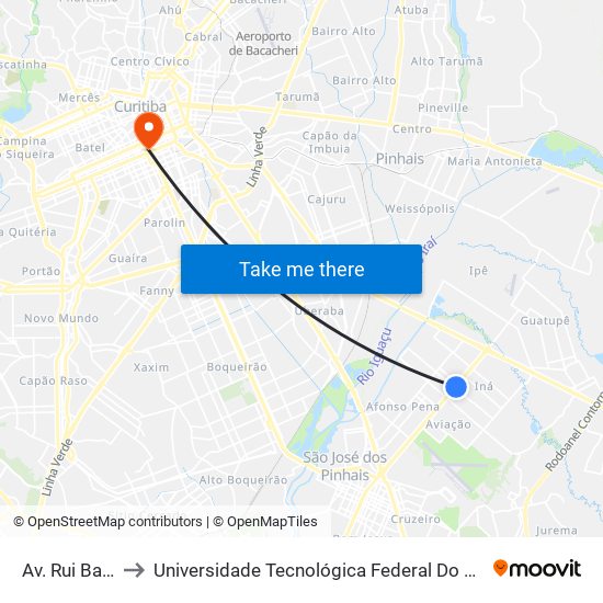 Av. Rui Barbosa, 4791 to Universidade Tecnológica Federal Do Paraná - Campus Curitiba - Sede Centro map