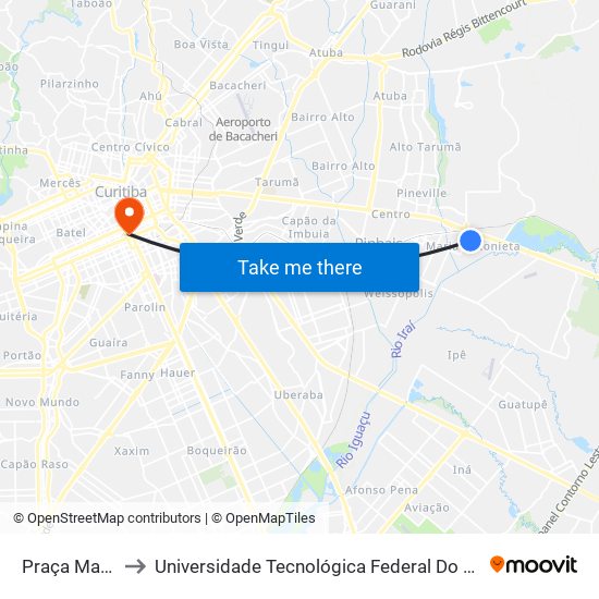 Praça Maria Antonieta to Universidade Tecnológica Federal Do Paraná - Campus Curitiba - Sede Centro map