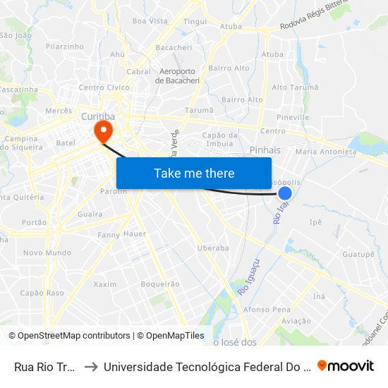 Rua Rio Trombetas, 908 to Universidade Tecnológica Federal Do Paraná - Campus Curitiba - Sede Centro map