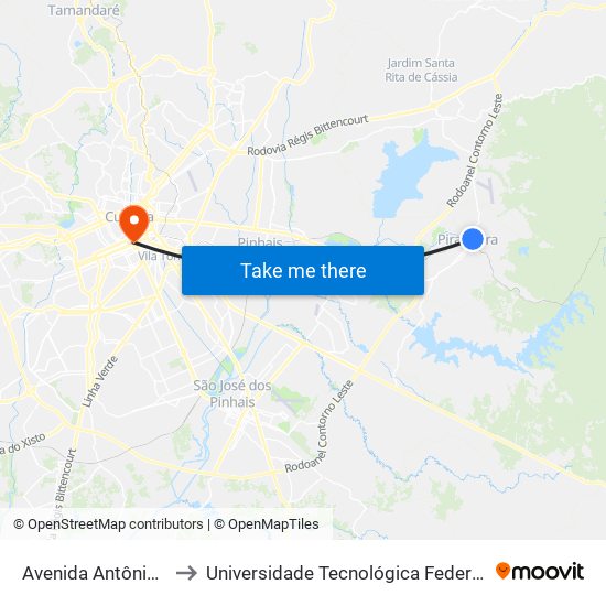 Avenida Antônio Meireles Sobrinho, 342 to Universidade Tecnológica Federal Do Paraná - Campus Curitiba - Sede Centro map
