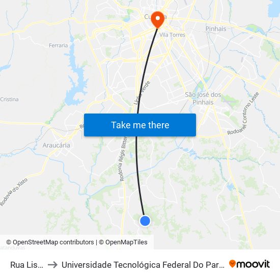 Rua Lisboa, 165 to Universidade Tecnológica Federal Do Paraná - Campus Curitiba - Sede Centro map