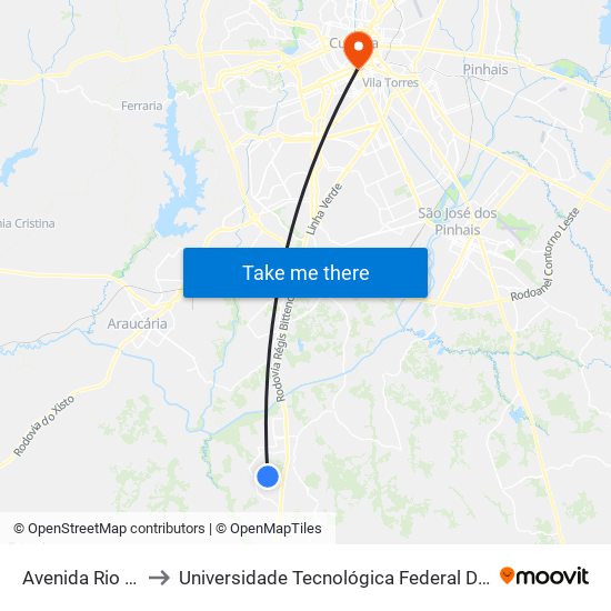 Avenida Rio Amazonas, 3553 to Universidade Tecnológica Federal Do Paraná - Campus Curitiba - Sede Centro map