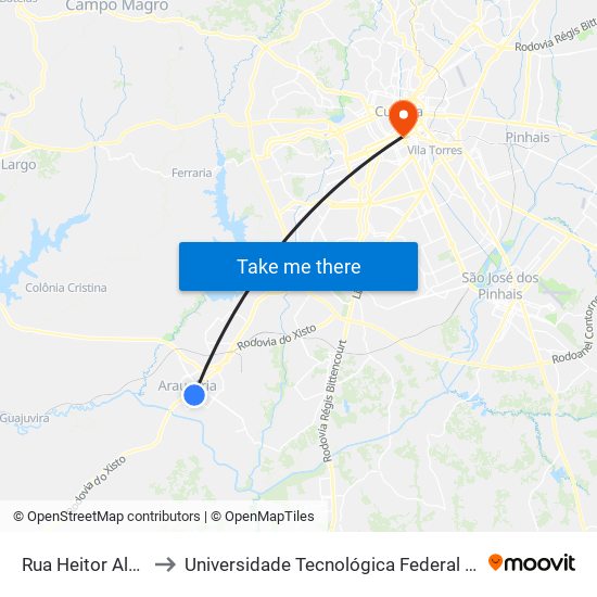 Rua Heitor Alves Guimarães, 512 to Universidade Tecnológica Federal Do Paraná - Campus Curitiba - Sede Centro map