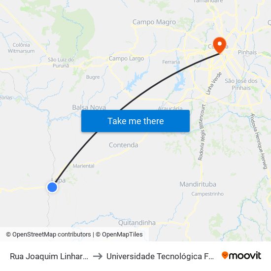 Rua Joaquim Linhares De Lacerda, 2121 - Trevo Pr 427 to Universidade Tecnológica Federal Do Paraná - Campus Curitiba - Sede Centro map