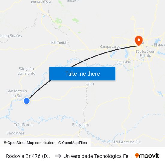 Rodovia Br 476 (Do Xisto) - Frigorífico São Francisco to Universidade Tecnológica Federal Do Paraná - Campus Curitiba - Sede Centro map