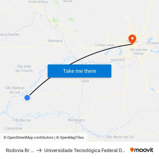 Rodovia Br 476 (Do Xisto) to Universidade Tecnológica Federal Do Paraná - Campus Curitiba - Sede Centro map