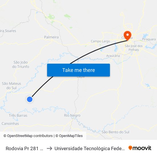 Rodovia Pr 281 (João Francisco Siqueira) to Universidade Tecnológica Federal Do Paraná - Campus Curitiba - Sede Centro map