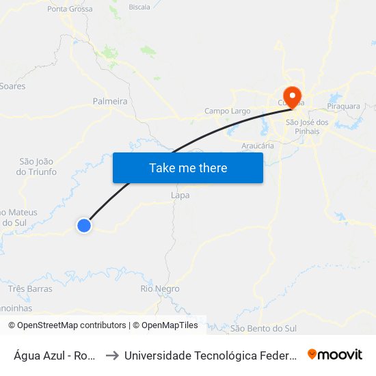 Água Azul - Rodovia Br 476 (Do Xisto) to Universidade Tecnológica Federal Do Paraná - Campus Curitiba - Sede Centro map