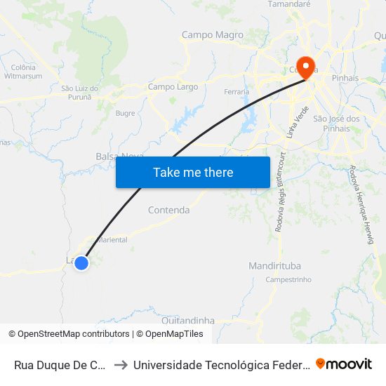 Rua Duque De Caxias, 1441  - Vila Lacerda to Universidade Tecnológica Federal Do Paraná - Campus Curitiba - Sede Centro map