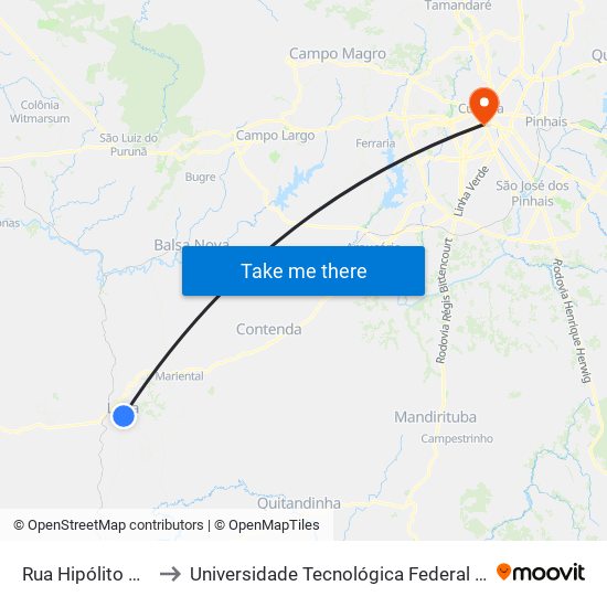 Rua Hipólito Alves De Araújo, 384 to Universidade Tecnológica Federal Do Paraná - Campus Curitiba - Sede Centro map