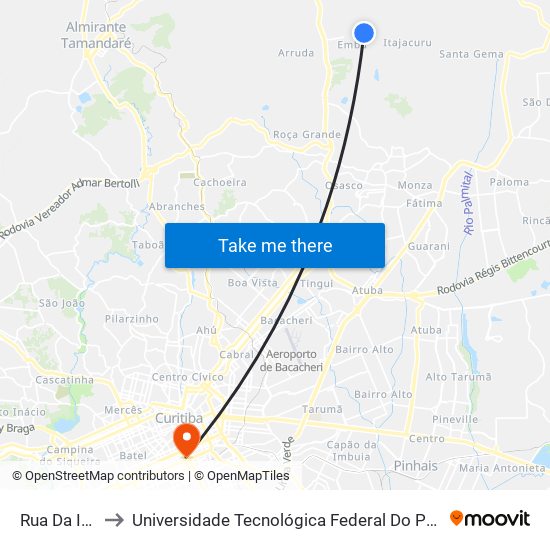 Rua Da Imbúia, 550 to Universidade Tecnológica Federal Do Paraná - Campus Curitiba - Sede Centro map