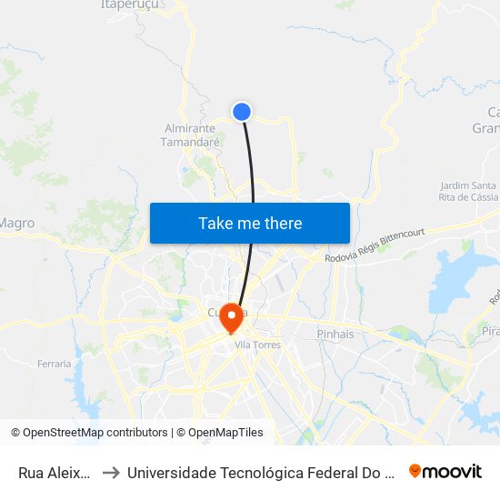 Rua Aleixo Walt, 3331 to Universidade Tecnológica Federal Do Paraná - Campus Curitiba - Sede Centro map