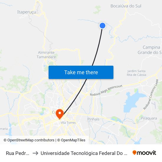 Rua Pedro Poli, 1000 to Universidade Tecnológica Federal Do Paraná - Campus Curitiba - Sede Centro map