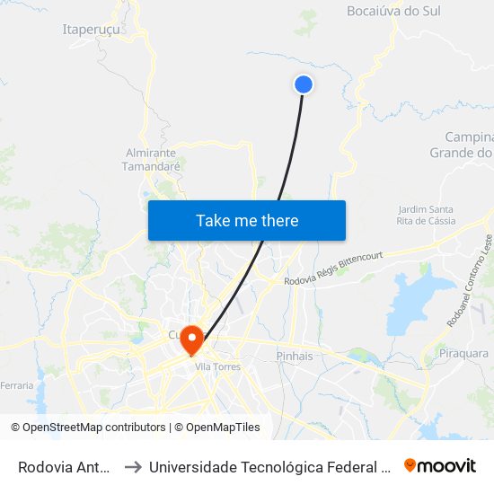 Rodovia Antonio Gasparin, 770 to Universidade Tecnológica Federal Do Paraná - Campus Curitiba - Sede Centro map