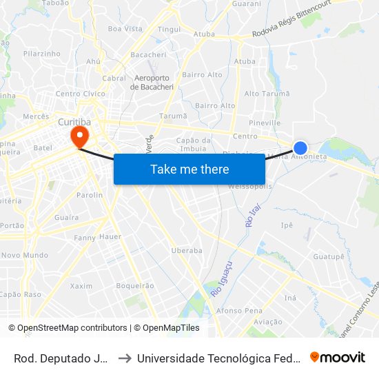 Rod. Deputado João Leopoldo Jacomel, 9348 to Universidade Tecnológica Federal Do Paraná - Campus Curitiba - Sede Centro map