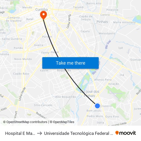 Hospital E Maternidade São José to Universidade Tecnológica Federal Do Paraná - Campus Curitiba - Sede Centro map