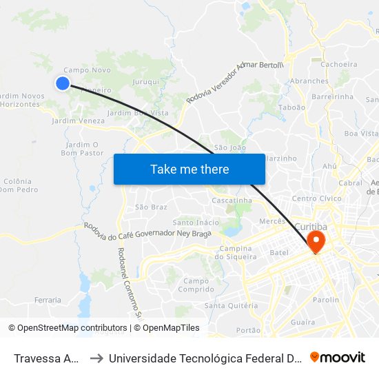 Travessa Angelo Benato, 62 to Universidade Tecnológica Federal Do Paraná - Campus Curitiba - Sede Centro map