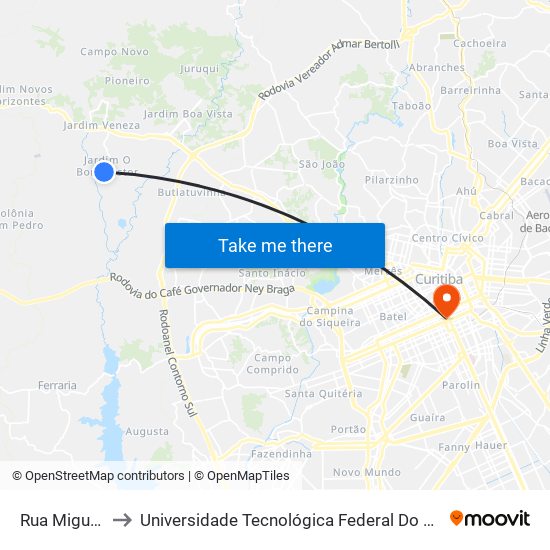 Rua Miguel Fillus, 955 to Universidade Tecnológica Federal Do Paraná - Campus Curitiba - Sede Centro map