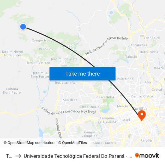 Tigre to Universidade Tecnológica Federal Do Paraná - Campus Curitiba - Sede Centro map