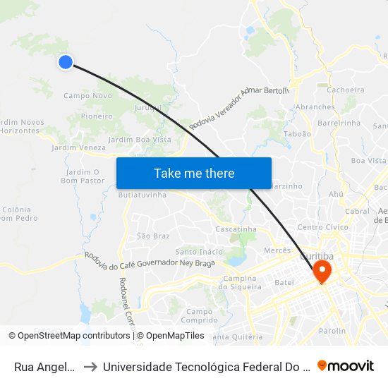 Rua Angelo Menegusso to Universidade Tecnológica Federal Do Paraná - Campus Curitiba - Sede Centro map