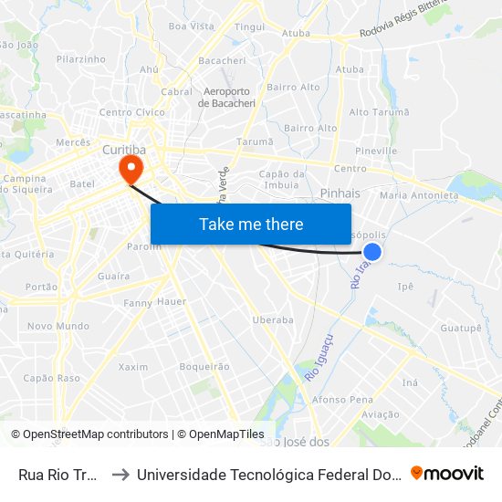 Rua Rio Trombetas, 1080 to Universidade Tecnológica Federal Do Paraná - Campus Curitiba - Sede Centro map