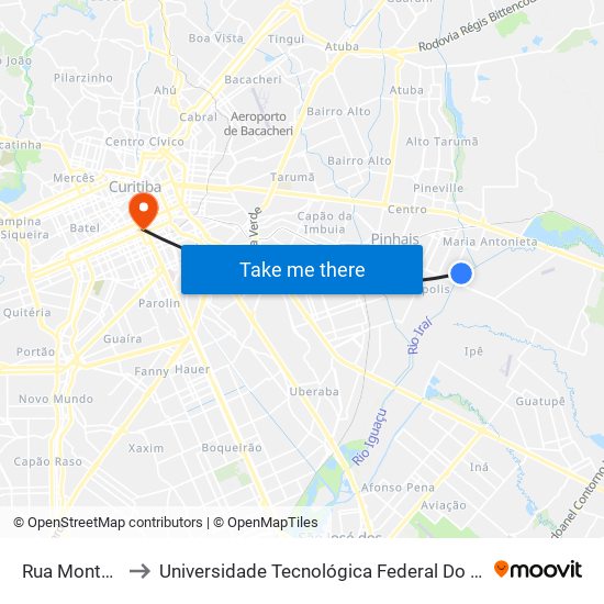 Rua Monteiro Lobato, 8 to Universidade Tecnológica Federal Do Paraná - Campus Curitiba - Sede Centro map
