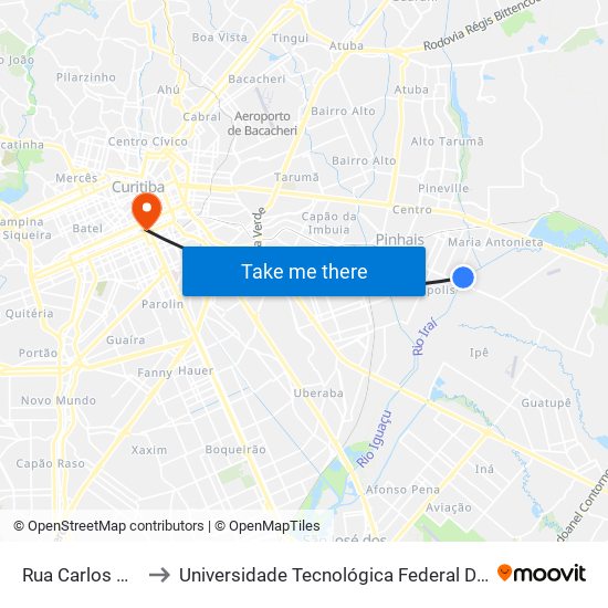 Rua Carlos Pereira Canani, 16 to Universidade Tecnológica Federal Do Paraná - Campus Curitiba - Sede Centro map