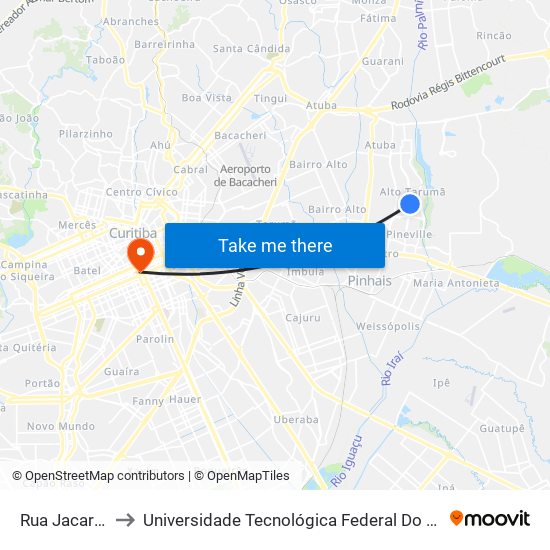 Rua Jacarezinho, 1082 to Universidade Tecnológica Federal Do Paraná - Campus Curitiba - Sede Centro map
