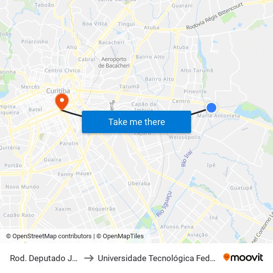 Rod. Deputado João Leopoldo Jacomel, 100 to Universidade Tecnológica Federal Do Paraná - Campus Curitiba - Sede Centro map