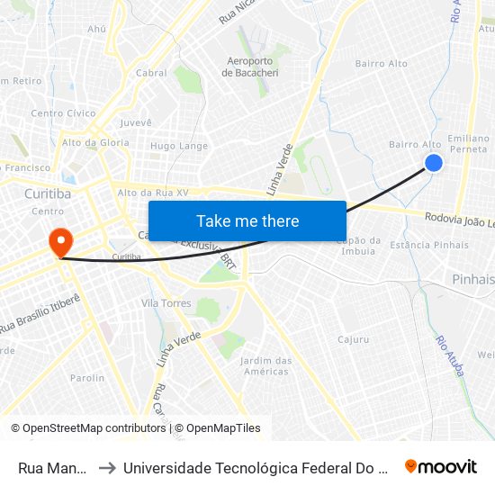 Rua Mandaguaçu, 20 to Universidade Tecnológica Federal Do Paraná - Campus Curitiba - Sede Centro map