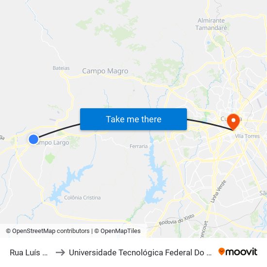 Rua Luís Rivabem, 216 to Universidade Tecnológica Federal Do Paraná - Campus Curitiba - Sede Centro map