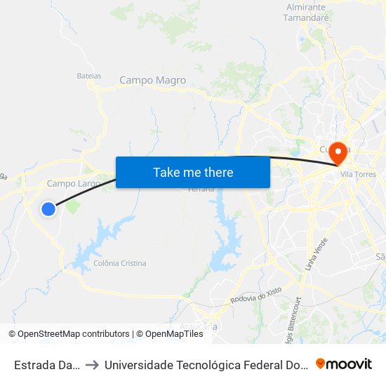 Estrada Da Ratada, 4155 to Universidade Tecnológica Federal Do Paraná - Campus Curitiba - Sede Centro map