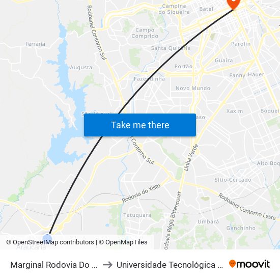 Marginal Rodovia Do Xisto (Br 476) - Max Atacadista Araucária to Universidade Tecnológica Federal Do Paraná - Campus Curitiba - Sede Centro map