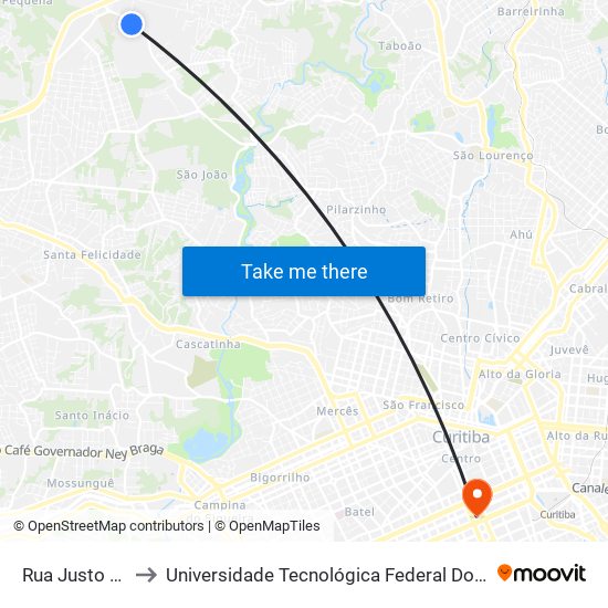 Rua Justo Manfron, 1754 to Universidade Tecnológica Federal Do Paraná - Campus Curitiba - Sede Centro map