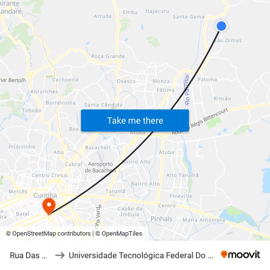 Rua Das Violetas, 114 to Universidade Tecnológica Federal Do Paraná - Campus Curitiba - Sede Centro map