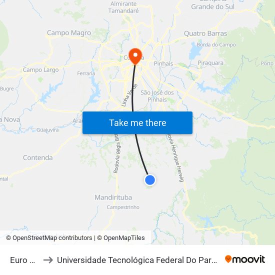 Euro Minérios to Universidade Tecnológica Federal Do Paraná - Campus Curitiba - Sede Centro map