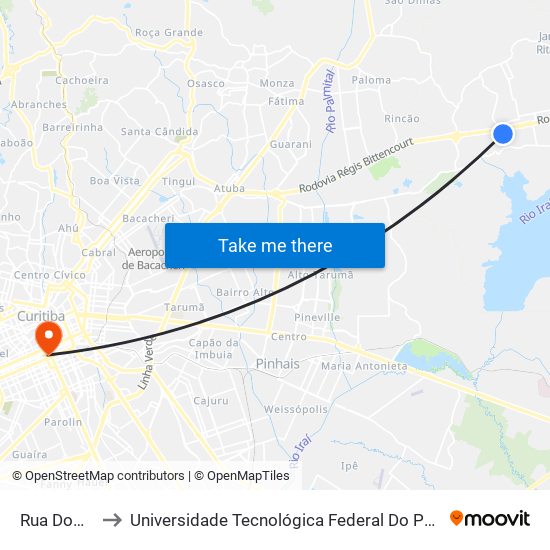 Rua Dom Orione, 5 to Universidade Tecnológica Federal Do Paraná - Campus Curitiba - Sede Centro map