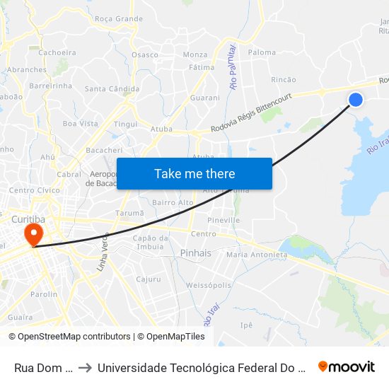 Rua Dom Orione, 780 to Universidade Tecnológica Federal Do Paraná - Campus Curitiba - Sede Centro map
