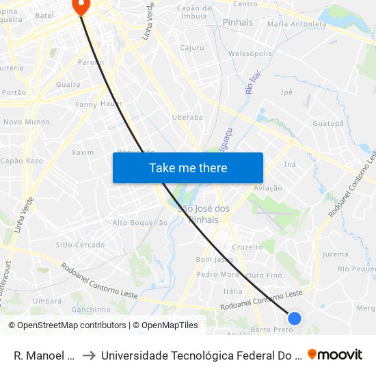 R. Manoel Martins, 1060 to Universidade Tecnológica Federal Do Paraná - Campus Curitiba - Sede Centro map