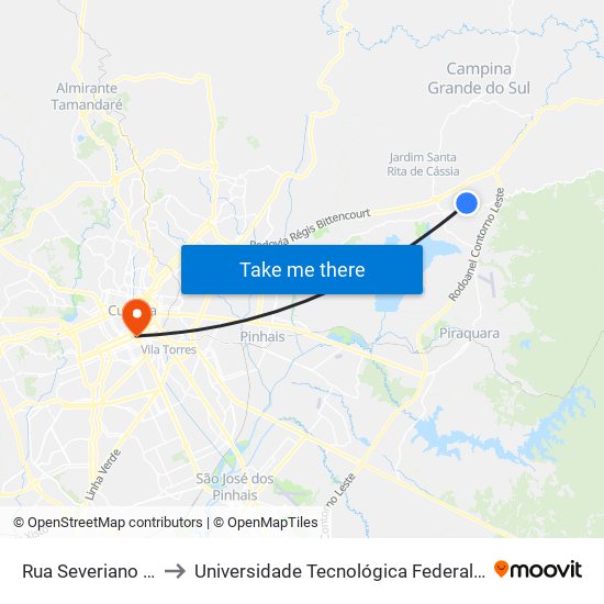 Rua Severiano Rolim De Moura, 164 to Universidade Tecnológica Federal Do Paraná - Campus Curitiba - Sede Centro map