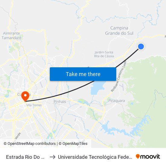 Estrada Rio Do Meio - Cabanha Galponeiro to Universidade Tecnológica Federal Do Paraná - Campus Curitiba - Sede Centro map